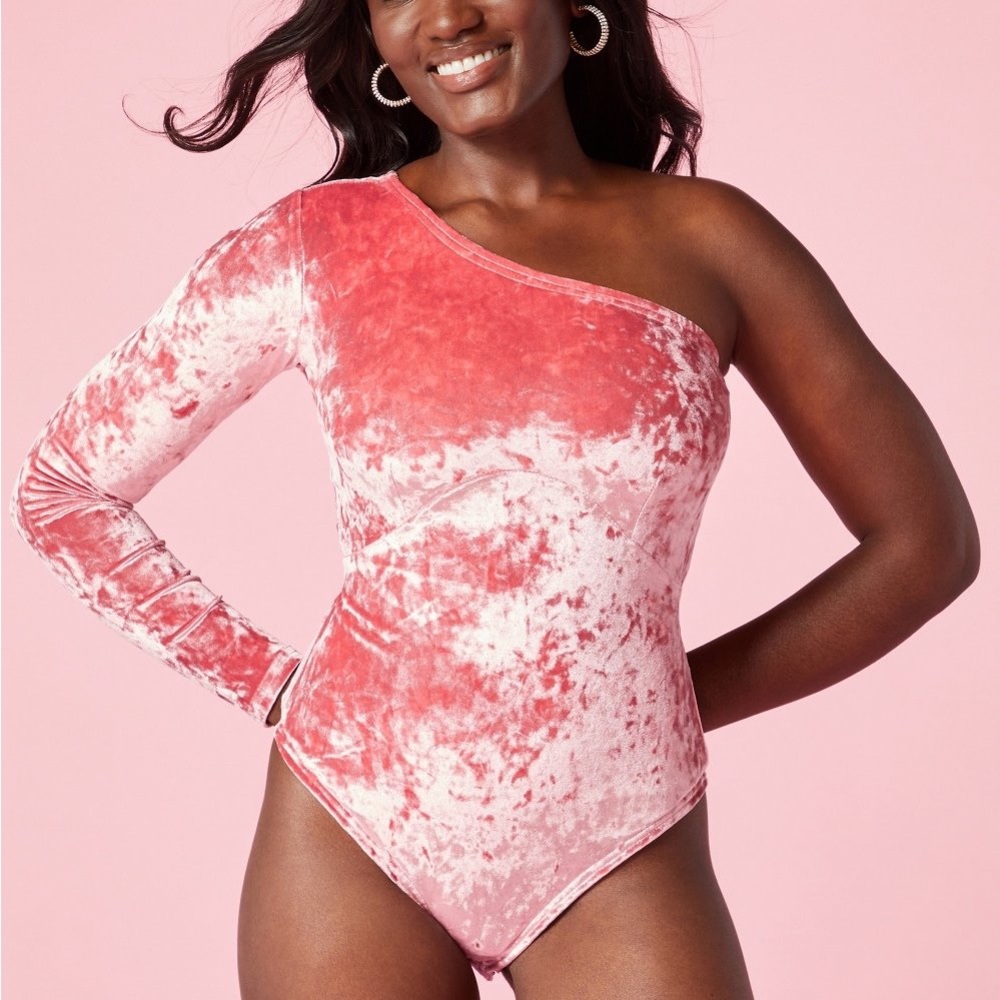NWT Yitty Pink Velvet Plush Asymmetrical Bodysuit Size XL